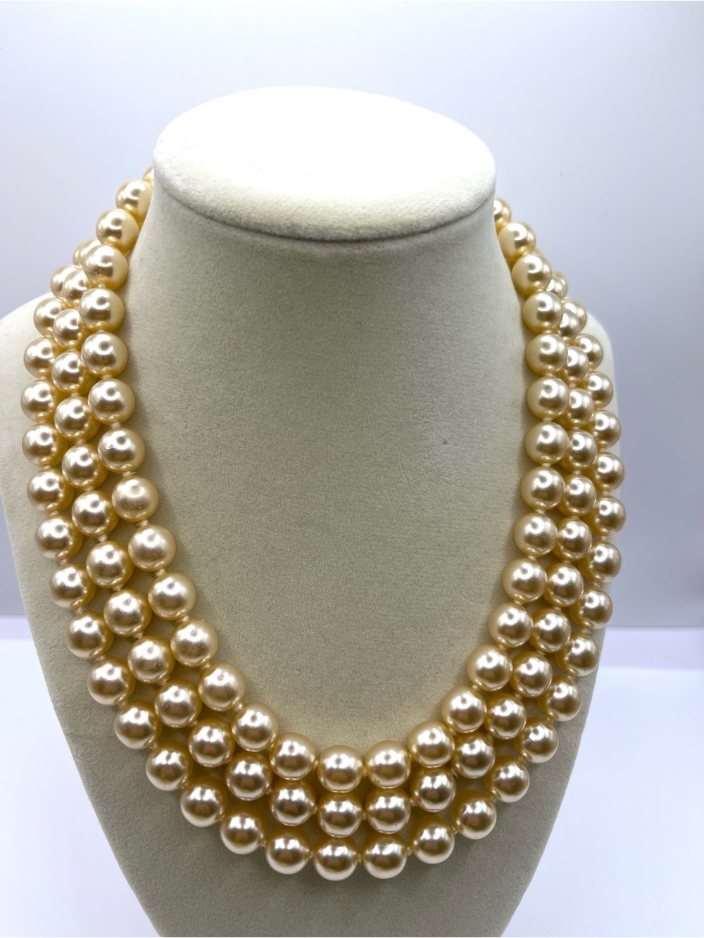 Kenneth Jay Lane Ivory Triple-Strand Pearl Necklace with Gold-Tone Clasp
